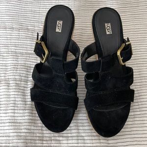 UGG Hedy Wedge Black Suede Slip On Platform Espadrilles